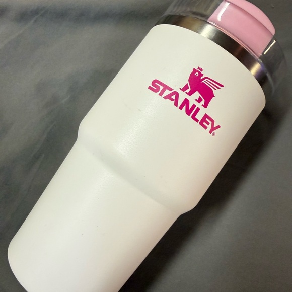 20 oz Stanley White Tumbler with Pink Highlights - Picture 1 of 4